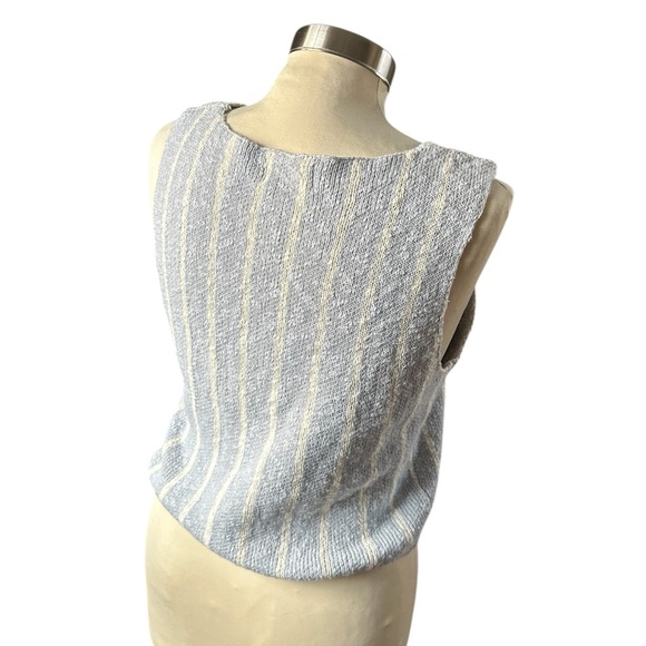Striped Blue and White Button-Up Knit Vest - Picture 4 of 6